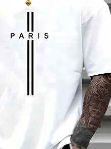 Unisex Paris Cross Print Casual T-Shirt 100% Cotton - 白色 - 查看 4