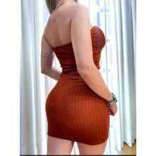 Bubble Fabric Sheath Dress - Lạc đà - Xem 4
