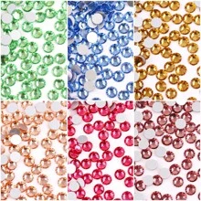 SS6 2MM-SS30 6.4MM, 7 Sizes, Non-Hot Fix, Adhesive Round Flat Bottom Glass Crystal Rhinestones, Multi-Color Crystal Gemstone Jewelry Beads DIY Glass Stone Diamond Design Accessories, Glitter Nail Art Stickers Decoration, Suitable For Phone Cases, Clothes, Bags, Shoes, Crafts - Multicolor - View 2