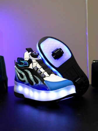 USB Rechargeable LED 7-Color Luminous Inline Roller Skate Shoes, Flashing Night Light, Suitable For Kids, Boys, Girls, Teens, Middle & High School Students, Casual Sports Sneakers With Detachable Wheels