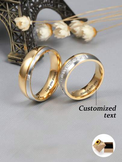 Personalized Engraved Ring,Fashionable And Luxurious Titanium Steel Ring For Couple,Engagement Or Wedding,Christmas, Thanksgiving, Christmas, Valentine's Day, 1 Couple Custom Gift, Christmas, Thanksgiving, Gold,Stylish,Colorful,Vintage,Unisex,Hipster,Simple,Casual,Custom,Personalized,Unique,Ideal Gifts For Him,Ideal Gifts For Her,Her,Boyfriend,Girlfriend,Dad,Mom,Family,Friends,For Anniversaries,For Birthdays,For Graduation,For Prom,For Party,Gold Jewelry