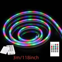 1 个 USB 供电 RGB LED 霓虹灯，带音乐同步功能，20 键遥控器 - 灵活防水，适用于室内外家居装饰、圣诞节、万圣节、生日派对氛围装饰 7 月 4 日 LED 灯带（无白光） - 5VRGB霓虹 - 查看 18