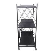 Storage 3 Tier Wide Folding Metal Shelf ,Rolling Trolley Utility Cart Black Outdoor Decor - Black - View 5