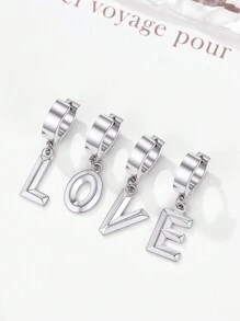 1 Pair Classic Fashion Stainless Steel Letter Drop Earrings For Women Girls Initial Name Jewelry Birthday Gift Daily Wear - Silver - View 2