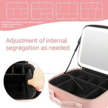 Travel Cosmetic Bag With Mirror And Light, Portable Cosmetic Case, Adjustable Compartment Design