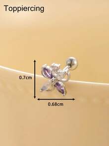 Toppiercing 1 件简约奢华铜锆石花朵不锈钢耳钉 - ear stud - 查看 15