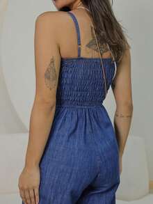 Women's Jeans Jumpsuit With Adjustable Straps And Elastic On The Back - 中洗 - 查看 6