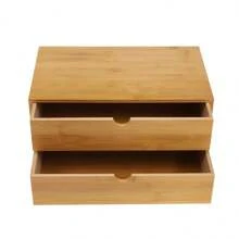 HOHOBLA Mini organizador de bambú para escritorio, caja de almacenamiento de escritorio con 2 cajones