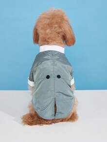 1pc Dog Wedding Festive Bow Tie Tuxedo Style Structured 2 In 1 Multi-Color Button Pet Shirt Suit - Grey - View 7