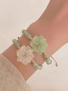 1 chiếc vòng tay hạt cườm thiết kế hoa thủ công nhiều màu đơn giản và thời trang, phụ kiện trang sức bằng gốm sứ cổ điển, thích hợp đeo hàng ngày cho phụ nữ và trẻ em gái trong ngày lễ tình nhân - vòng tay đính hạt hoa - Xem 12
