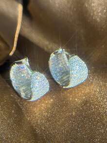 Women's Hoop Drop Earrings Studded Inside And Outside With Zirconia Stone, 18k Gold Plated And 925 Silver - Silver - View 3