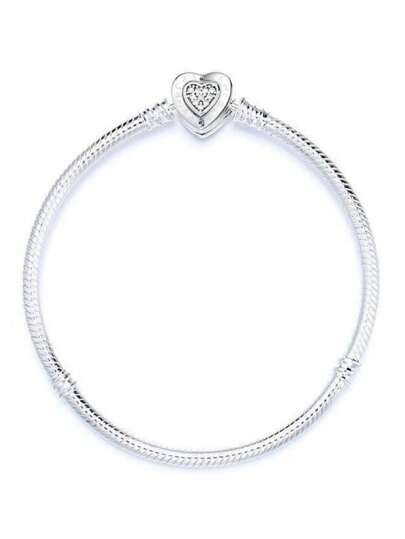 Snake Bone Chain Micro-Label Buckle Sterling Silver Heart-Shaped Basic Chain Rhinestone Beaded Bracelet Bracelet Valentines