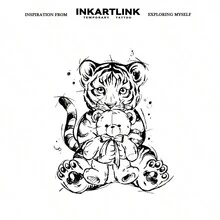 INKARTLINK 革命性的纹身技术，半永久纹身，逼真纹身，老虎和泰迪熊，触动心灵的纹身，临时纹身，防水，真实的纹身外观，小众设计纹身，果汁纹身，植物纹身 - 黑色 - 查看 4