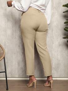 Plus Size Tailored Pants With High Waist Straight Waistband Women's Fashion - 米色 - 查看 2