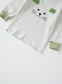 2 Stücke gestrickter Kleine Jungen Pyjama Set, Langarm Shirt & Hose mit Katzen Muster, Thermounterwäsche Anzug für Herbst/Winter