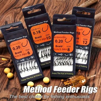 YOTO Methode Type Feeder Visserijwol Touw 1 pakket (8 STUKS) 4 "Gevlochten Lijn Methode Type Lood Hanger Methode Type Prikkelhaak Methode Type Vishaak Met Naald Kan Worden Geleverd Door Nr. 6, Nr. 8, Nr. 10, Nr. 12 Staart