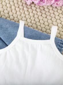 女婴学院风夹克、吊带背心和百褶裙三件套，秋冬 - 藍色 - 查看 6