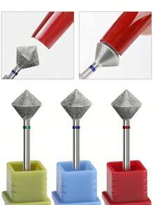 新款菱形金刚石美甲钻头，美甲抛光头，3/32柄菱形指甲锉钻头，角质层清洁器，适用于电动打磨机，美甲美足抛光，家用沙龙适用 - 彩色 - 查看 4