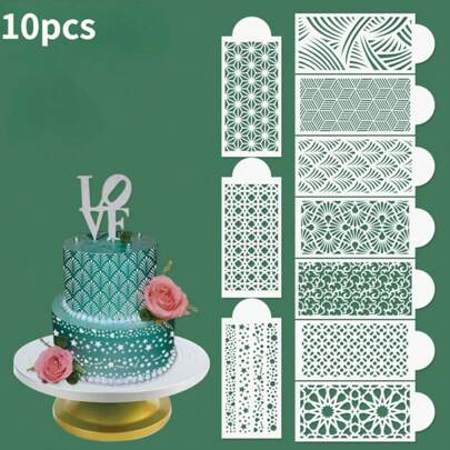 10/20 piezas DIY Moldes y plantillas de estampado de fondant para decorar pasteles, herramienta para pasteles, galletas, chocolate, decoración de bodas. Plantillas reutilizables de malla para decoración de pasteles
