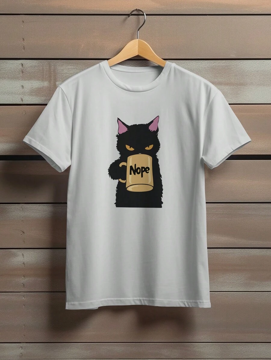 Camiseta Camisa Gotica Rock gato Nope Ref 1312 FLUXOGEEK - Cinza - Visão 1
