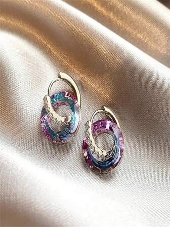 1 对时尚女士金属和水晶亚克力吊坠/环状耳环，适合日常佩戴