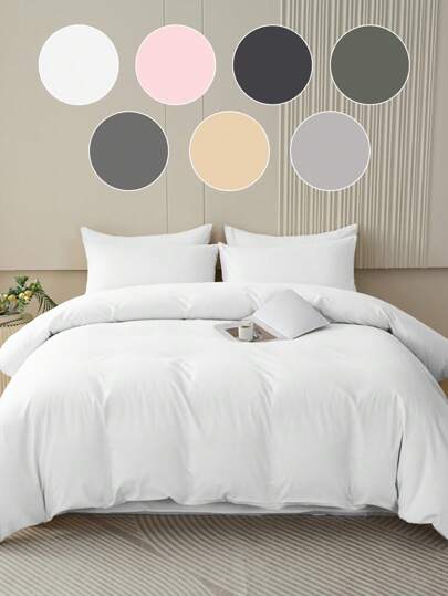 2/3pcs Bedding Set, Solid Color Skin-Friendly Bedding Set, Minimalist Style Bedding Set, Comfortable Soft Breathable, Ideal For Easter, Mother's Day And Holiday Gifts, Suitable For Twin/Full/Queen/King Size Beds - Perfect For Bedroom, Guest Room, Dorm, Includes 1pc Duvet Cover And 1/2pcs Pillow Shams (Filling Not Included), Machine Washable.