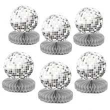 6 piezas Decoraciones para fiesta de discoteca - Centros de mesa en forma de bola de discoteca plateada plana para decoración de fiesta de discoteca de los 70, Navidad