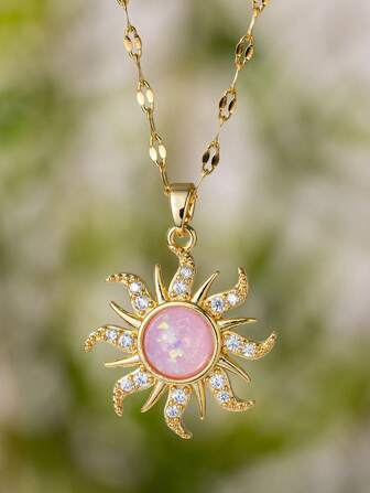 1 件精美时尚的方晶锆石太阳吊坠项链，非常适合作为生日或任何特殊场合的礼物