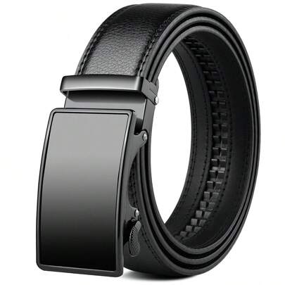 1条男士真皮自动扣皮带，新款时尚设计，适合青年和中年人，韩版风格，可搭配商务休闲裤，夏季、秋季、万圣节、秋冬季均可佩戴，适合青少年、青年、男士，休闲、户外、运动、度假、毕业礼物、生日礼物、日常穿着。