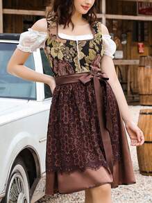 Yesfashion Women 3 Pieces Bavarian Oktoberfest Costumes Traditional Vintage German Dirndl Dress - 棕色 - 查看 4