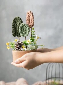 1Pc Handmade Crochet Lá Hoa Giả Sắp Xếp Bằng Gỗ, Chậu Cây Giả, Quả Thông, Hoa Giả, Cây Giả, Phong Cách Nhật Bản Cổ Điển Trang Trí Nhà Rustic, Trang Trí Mùa Thu, Nhà Nông Trại, Phòng Gia Đình, Ký Túc Xá Trường Học, Văn Phòng, Trung Tâm Bàn, Trang Trí Bàn, Trang Trí Sân Vườn - Nhiều màu - Xem 12
