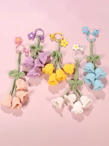 1 pieza Llavero decorativo con flor de orquídea de campana hecha a mano de ganchillo, pendiente de mochila/bolsa de niña de moda con flores adorables, suministros escolares, regalos para maestros, accesorios de maestros, regalos para maestros, trinket de flor de ganchillo, regalo para mujeres en verano - Multicolor - Ver 2