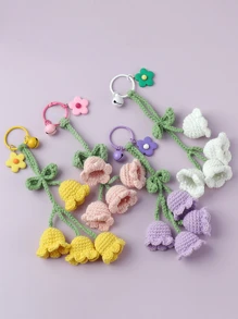 1 pieza Llavero decorativo con flor de orquídea de campana hecha a mano de ganchillo, pendiente de mochila/bolsa de niña de moda con flores adorables, suministros escolares, regalos para maestros, accesorios de maestros, regalos para maestros, trinket de flor de ganchillo, regalo para mujeres en verano - Multicolor - Ver 3