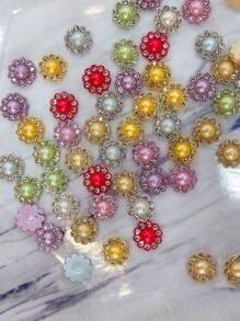 50入組樹脂花形珍珠＆扁平背鑲嵌指甲藝術貼紙貼紙，適用於婚禮，DIY相簿飾品配件手工藝品 - 白色 - 查看 14