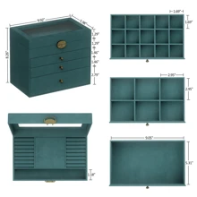 Joyero para mujeres, de 4 capas, organizador y vitrina de joyas vintage, gran capacidad de almacenamiento de collares para aretes, pulseras, anillos, regalo ideal para sus seres queridos - Negro - Ver 4