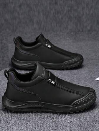 男士休闲运动鞋户外皮鞋时尚拉链低帮踝靴防水皮靴休闲乐福鞋防水防滑运动鞋厚底皮鞋复古双拉链个性时尚磨砂彩色皮鞋