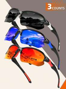 多副装环绕式方形运动骑行眼镜，男士户外驾驶、摩托车、跑步、沙滩配饰眼镜，夏季海滩度假、户外旅行必备 - 彩色 - 查看 21