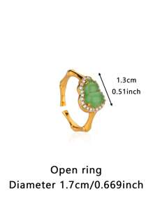 1 件中国风复古绿翡翠葫芦戒指女式优雅树脂葫芦开口可调节指环饰品时尚配饰女士礼物 - 綠色 - 查看 12