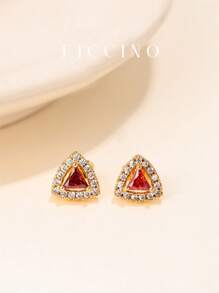 Bông tai hình tam giác FICCINO, mạ vàng với đá Cubic Zirconia màu, Bông tai thời trang nữ, Thanh lịch để đeo hàng ngày, Ngày tưởng niệm, Quà tặng ngày lễ có hộp đựng trang sức - 1490e - Xem 11