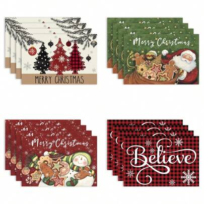 1/4/6 件圣诞主题餐垫，带有圣诞树、姜饼人、圣诞老人、雪人、信仰、雪花图案，适用于圣诞派对装饰、圣诞聚会装饰、桌面装饰