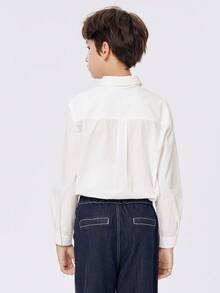 Balabala 青少年男孩衬衫，儿童长袖衬衫，刺绣上衣 - 白色 - 查看 2