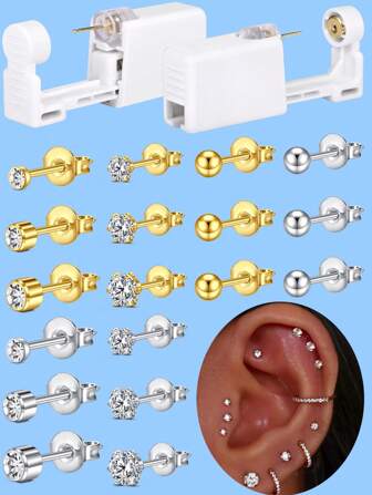 2-4pcs Ear Piercing Kit Disposable Ear Piercing Gun Kit Self Piercing Gun And Build-In 4mm 5mm Crown Star Earrings Stud DIY At Home Ear Piercing Gun - Hypoallergenic, And Painless