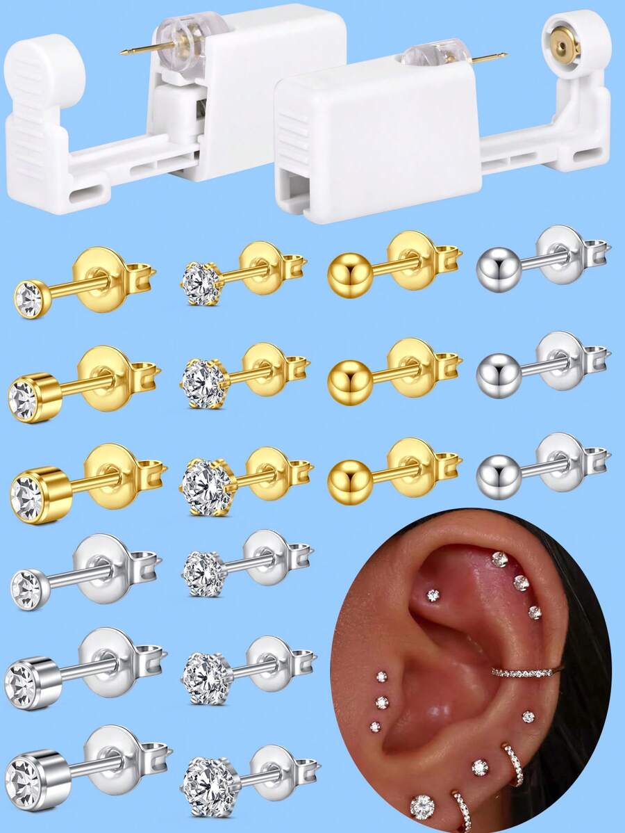2-4pcs Ear Piercing Kit Disposable Ear Piercing Gun Kit Self Piercing Gun And Build-In 4mm 5mm Crown Star Earrings Stud DIY At Home Ear Piercing Gun - Hypoallergenic, And Painless - Multicolor - View 1