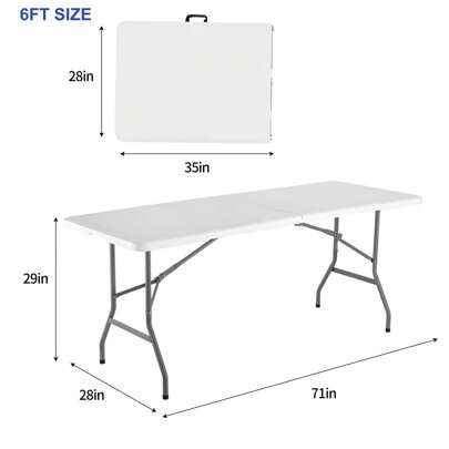 Portable Folding Table 4FT/6FT, Heavy Duty Fold-In-Half Table With Carry Handle, Lightweight Picnic & Camping Table For RV Travel, Tailgating, Outdoor Dining, BBQ, Parties, Indoor Use - White