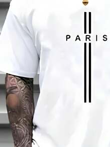 Unisex Paris Cross Print Casual T-Shirt 100% Cotton - 白色 - 查看 3