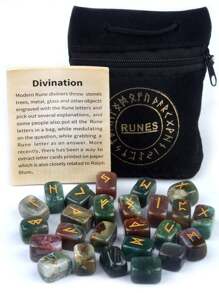 优质天然水晶玛瑙符文石、青金石符文符号、绿紫水晶雕刻字母袋装珠宝套装 - 一套水晶刻字套裝 - 查看 12