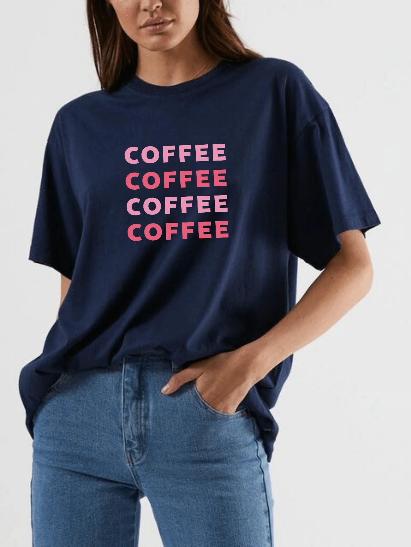 Oversized Streetwear T-Shirt Coffee Print 100% Cotton - Màu xanh hải quân - Xem 1