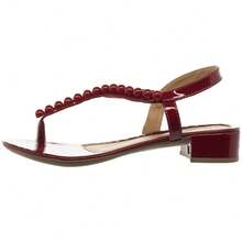 Women's Elastic Sandal With Polka Dots And Shiny Material, Low Heel, Red - 紅色 - 查看 2