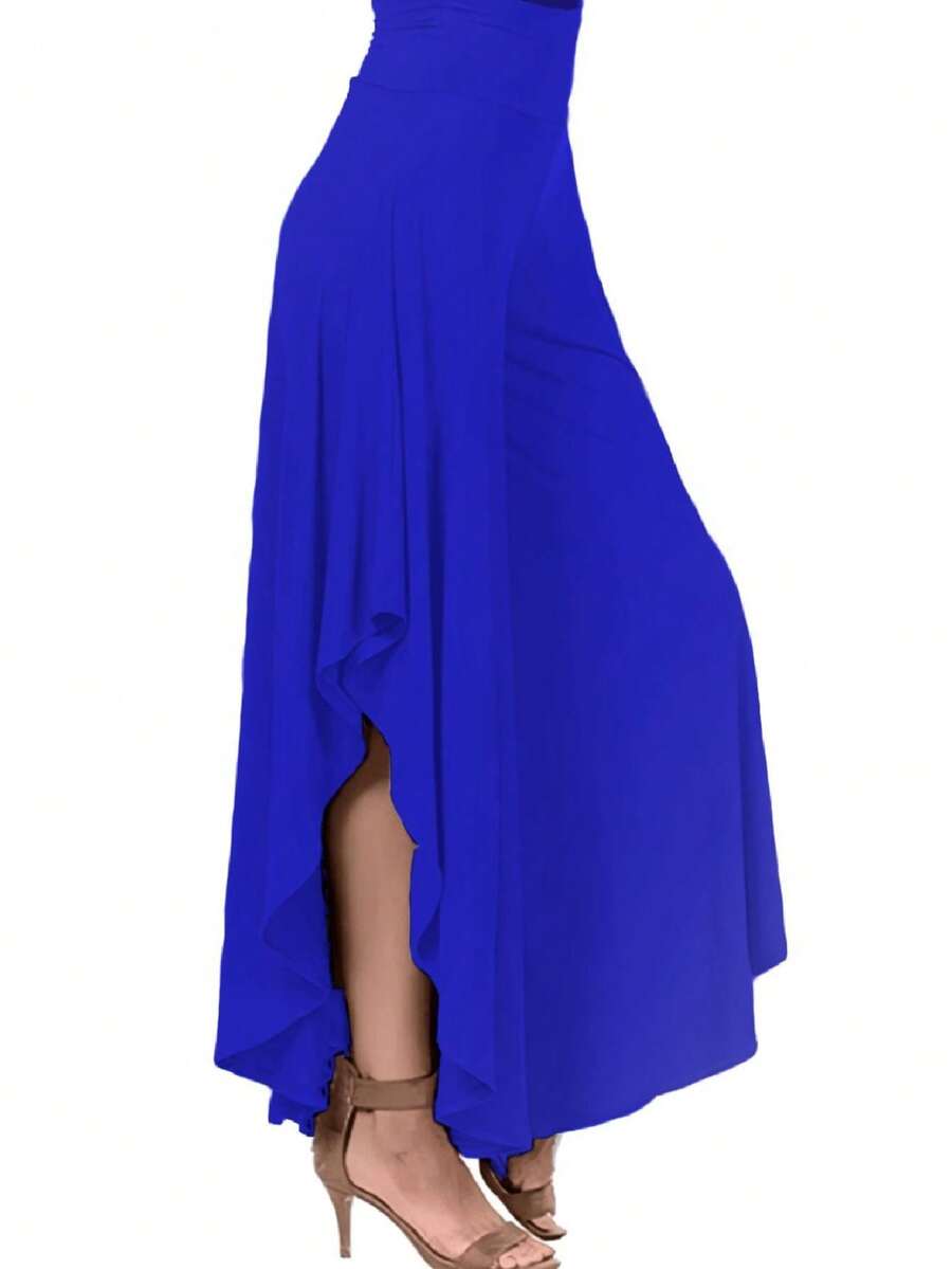 Falda pantalon ancho con volanes - azul real - Ver 1