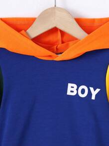 2 stuks Young Boy Casual Minimalist Letter Print Colorblock Hoodie & Effen Kleur Broek Set, Herfst Winter